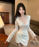 【2色】ミニドレス キャバドレス セクシー ロングスリーブ レース拼接け ナイトクラブ ボディコン 指名 JC2-DD5422