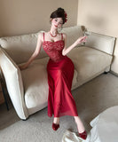 【3色】ロングドレスキャミワンピセクシーレースチュールキャバドレスキャバクラ着痩せパーティー指名 WQ2-DD4356