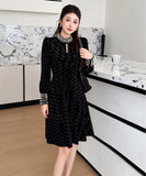 【ロング＆ミニ】ヘップバーン風 ベロアドレス ビジュー 上品 デート 女子会 LW2-DD6026