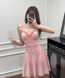 【3色】ミニドレス キャバドレス セクシー  花柄キャミワンピース  レギンスセット  ウエストマーク  フェミニン 大人可愛いコーデ  Vネック  LW2-DD5956