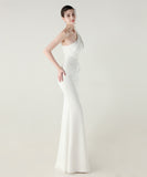 ロングドレス キャバドレス セクシー ワンショルダー サテン タイト マーメイドドレス プリーツ スリット入り 夜会 パーティー 結婚式 JC2-YEY33598