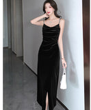 【2色】ロングドレス キャバドレス  セクシー キャミワンピース パールストラップ ベロア素材 フレンチガーリー  ウエストマーク 細見え  大人可愛い LW2-OYF655#6505##50