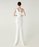 ロングドレス キャバドレス セクシー ワンショルダー サテン タイト マーメイドドレス プリーツ スリット入り 夜会 パーティー 結婚式 JC2-YEY33598