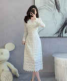 【2色】レース 刺繡 膝丈ドレス キャバドレス セレブ風  宴会 高見 MY2-ZED885931GT415