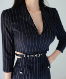 ミニドレス セクシー 韓国風 オフィスワンピ スリムフィット ウエスト見せ ストライプ タイト 出勤 お出かけ JC2-DD5678-1
