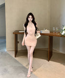 【2色】ミニドレス キャバドレス キャミワンピ セクシー ホルター ドレープドネック ボディコンシルエット JC2-XKDD342-8092-Aug18
