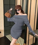 【3色】 ミニドレス キャバドレス セクシー ニットワンピース オフショルダー タイトフィット ペンシルスカート風  シックスタイル LW2-ZED883252GT510B