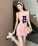 ミニドレスキャバドレスベアトップセクシーリボンフリルイベントナイトクラブ大人可愛い指名誕生日パーティー WQ2-ZED883668GT510