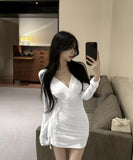 【4色】ミニドレス キャバドレス セクシー タイトミニワンピース 長袖 ショート丈 ボディコン LW2-DD5875