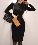 Lady's coco 膝丈ドレス キャバドレス セクシー 韓国スタイル ニットタイトワンピ 半ハイネック スリムフィット ウエストマーク ミディ丈 LW2-DD6029