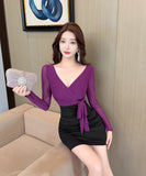 【3色】ミニドレス キャバドレス セクシー オフショルダー メッシュ タイトワンピース Vネック 長袖 伸縮性あり  LW2-DD5832