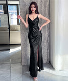 【3色】ロングドレス キャバドレス セクシー Vネック スリット入り タイト マーメイドワンピース 披露宴 二次会 パーティー お呼ばれ LW2-OYF9757