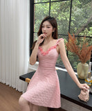 【3色】ミニドレス キャバドレス セクシー  花柄キャミワンピース  レギンスセット  ウエストマーク  フェミニン 大人可愛いコーデ  Vネック  LW2-DD5956