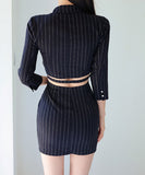 ミニドレス セクシー 韓国風 オフィスワンピ スリムフィット ウエスト見せ ストライプ タイト 出勤 お出かけ JC2-DD5678-1