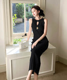 4色ロングドレスニットドレスセクシーノースリーブ谷間見せエレガント通勤 WQ2-ZED889095GT513