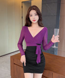 【3色】ミニドレス キャバドレス セクシー オフショルダー メッシュ タイトワンピース Vネック 長袖 伸縮性あり  LW2-DD5832