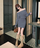 【3色】 ミニドレス キャバドレス セクシー ニットワンピース オフショルダー タイトフィット ペンシルスカート風  シックスタイル LW2-ZED883252GT510B