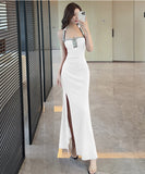 【3色】 ロングドレス キャバドレス セクシータイトキャミワンピ スリット入り ショート丈 デート 女子会 パーティー 二次会 LW2-OYF9758