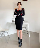 Lady's coco 膝丈ドレス キャバドレス セクシー 韓国スタイル 新作 バイカラー タイトワンピース オフショルダー LW2-DD6033