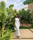 【2色】ロングドレスレースサテンドレス肌見せナイトクラブセクシーエレガント WQ2-XHY919788