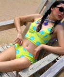 【2色】水着ビキニホルターネック花柄セクシーSNS話題旅行温泉ビーチ海 WQ7-CF-QM9114