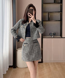 【2点セット】 ミニドレス キャバドレス セクシー 韓国スタイル ツイードジャケット×スカート セットアップ 上品 おしゃれ  LW2-DD6024