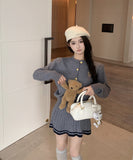 【3色】2点セット ミニドレス キャバドレス セクシー 大人可愛い ニットカーディガン＋ハイウエストプリーツスカート セットアップ  お出かけ デート 出勤 LW2-OYF2585