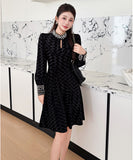 【ロング＆ミニ】ヘップバーン風 ベロアドレス ビジュー 上品 デート 女子会 LW2-DD6026