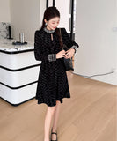 【ロング＆ミニ】ヘップバーン風 ベロアドレス ビジュー 上品 デート 女子会 LW2-DD6026