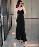 【3色】ロングドレス セクシー スリム 美シルエット スリット入り ボディコン キャミワンピ パーティー 二次会 JC2-DD5650