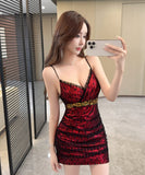 【5色】ミニドレス キャバドレス セクシー ストレッチ タイトキャミワンピース レース切り替え メタル風 指名 クラブ LW2-OYF9667