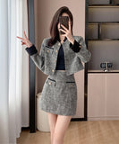 【2点セット】 ミニドレス キャバドレス セクシー 韓国スタイル ツイードジャケット×スカート セットアップ 上品 おしゃれ  LW2-DD6024