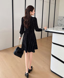 【ロング＆ミニ】ヘップバーン風 ベロアドレス ビジュー 上品 デート 女子会 LW2-DD6026