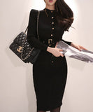 Lady's coco 膝丈ドレス キャバドレス セクシー 韓国スタイル ニットタイトワンピ 半ハイネック スリムフィット ウエストマーク ミディ丈 LW2-DD6029