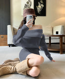 【3色】 ミニドレス キャバドレス セクシー ニットワンピース オフショルダー タイトフィット ペンシルスカート風  シックスタイル LW2-ZED883252GT510B