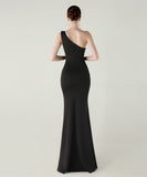 ロングドレス キャバドレス セクシー ワンショルダー サテン タイト マーメイドドレス プリーツ スリット入り 夜会 パーティー 結婚式 JC2-YEY33598