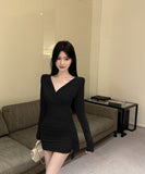 【4色】ミニドレス キャバドレス セクシー タイトミニワンピース 長袖 ショート丈 ボディコン LW2-DD5875