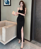 【3色】ロングドレス セクシー スリム 美シルエット スリット入り ボディコン キャミワンピ パーティー 二次会 JC2-DD5650