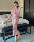 【4色】ロングドレス キャバドレス 2点セット  ボディコン エレガント メッシュ ナイトウェア パーティー 指名 JC2-DD5517