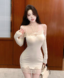 【2色】ミニドレス キャバドレス セクシー オフショルダー レースアップ 長袖 フィット感 ボディコン 指名 クラブ JC2-ZED882703DXH437A