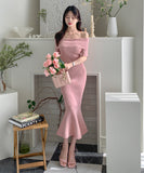 【4色】膝丈ドレス キャバドレス ワンショルダー ニット セクシー chic YH2-ZED888173GT639