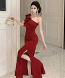 【2色】ロングドレス キャバドレス セクシー ワンショルダー ボディコン スリット入り パーティー JC2-DD3959