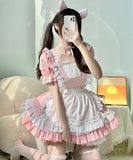 【4点セット】 セクシー コスプレ ハロウィン ピンク 猫耳 メイド ロリータ コスチューム イベント ケモノ 制服パーティー JC2-XJ8679