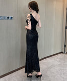 【3色】ロングドレス セクシー エレガント 気質 キラキラ 脚長効果 party 非対称 YH2-DD6665