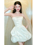 ミニドレス キャバドレス パーティードレス  フレンチ 花嫁 サテン ベアトップ ボリュームスカート 上品 エンゲージメント バースデー JC2-JSXA848