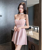 【4色】ミニドレス キャバドレス セクシー ベアトップ Aライン バックレス 谷間見せ ナイトドレス 夜遊び 指名アップ JC2-YM8891