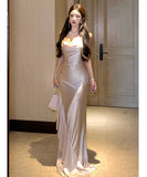 ロングドレス キャバドレス セクシー バックオープン ギャザー サテン エレガント パーティー JC2-XHY919292