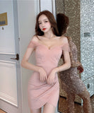 【3色】キャバドレス ミニドレス セクシー 谷間露出 ワンショルダー タイトドレス YH2-DD8137