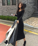 【3色】膝丈ドレス キャバドレス セクシー 韓国風 Vネック ボディコン リブニット タイト 出勤 デート JC2-MLS57256151