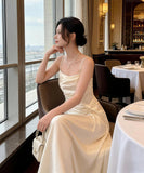 ロングドレス キャバドレス セクシー フレンチ サテン キャミソール ドレープ エレガント アシンメトリー JC2-JW6268GD751